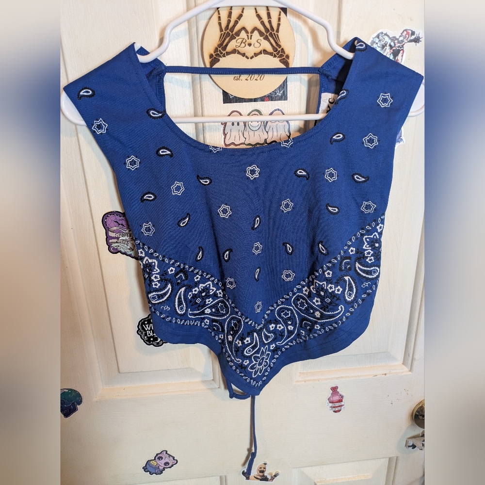 Y2K NYC Blue Bandana Print Top